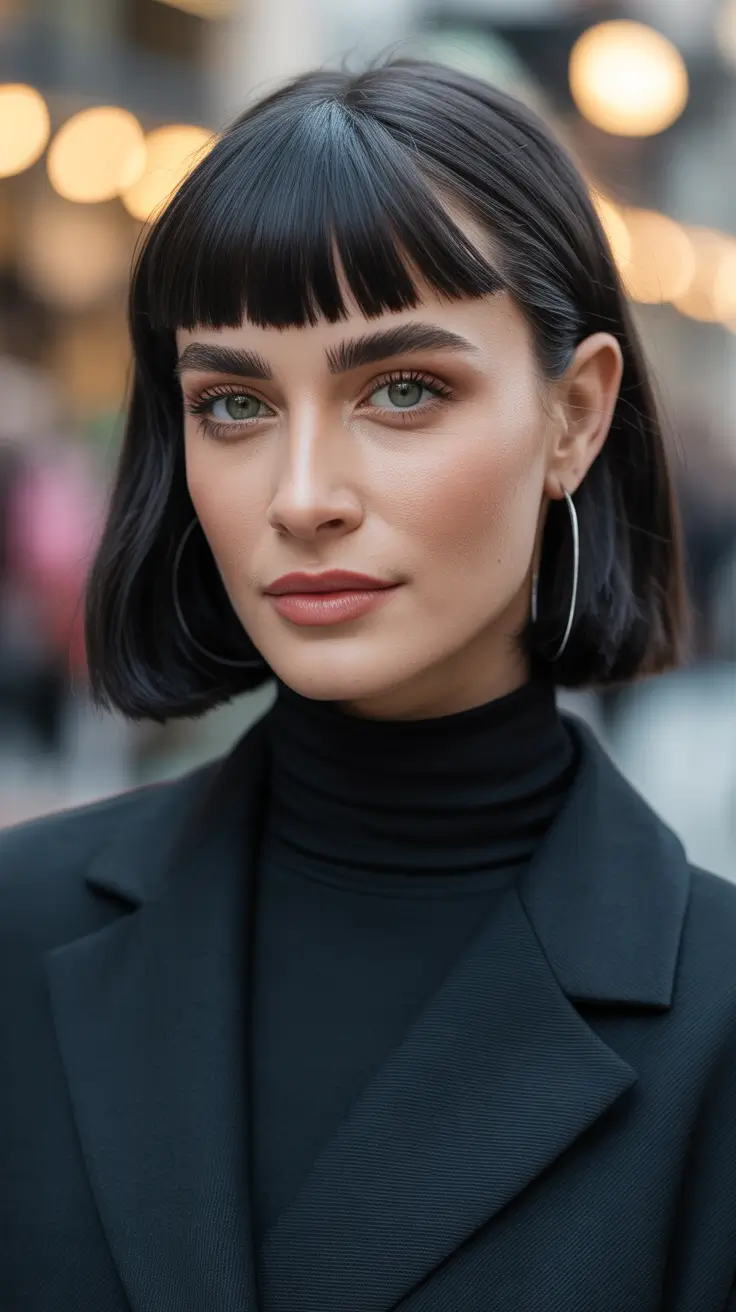 Deep Winter Hair Colors Inspiration 2025–2026 — Inky Bob With Micro Fringe