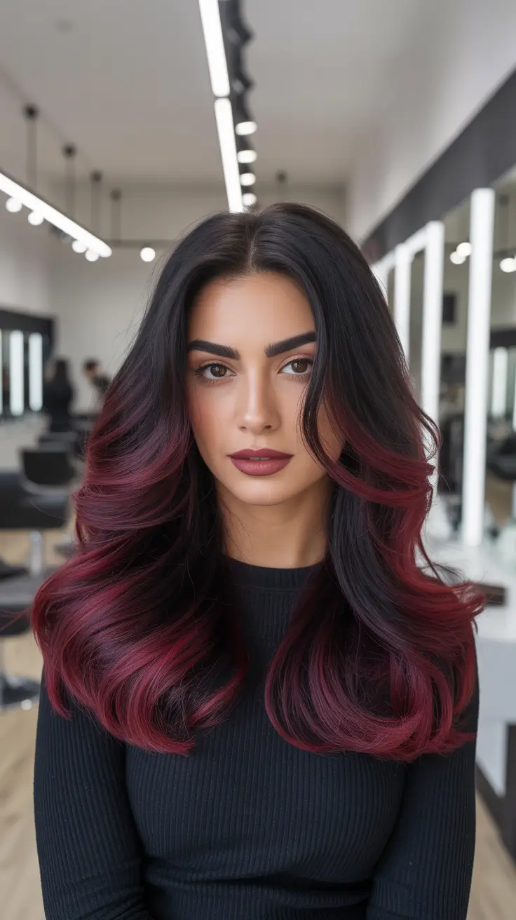 Deep Winter Hair Colors Inspiration 2025–2026 - Black Velvet With Wine Dip-Dye