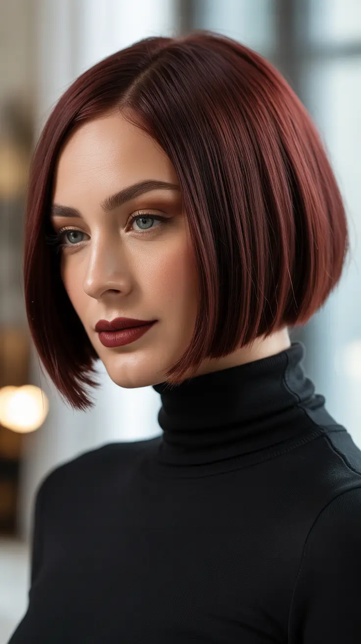 Deep Winter Hair Colors Inspiration 2025–2026 - Merlot Glass Bob