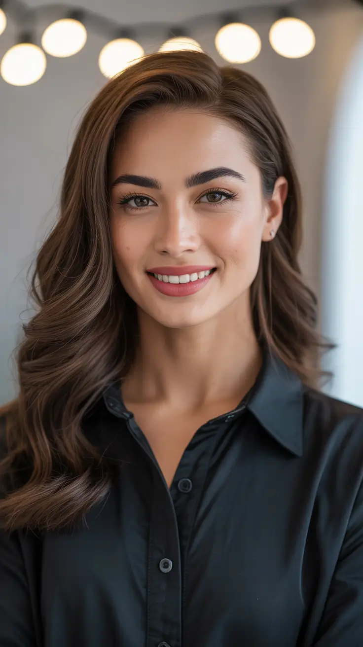 Deep Winter Hair Colors Inspiration 2025-2026 - Cool Sable Brunette With Soft Waves - timeless, office-to-evening