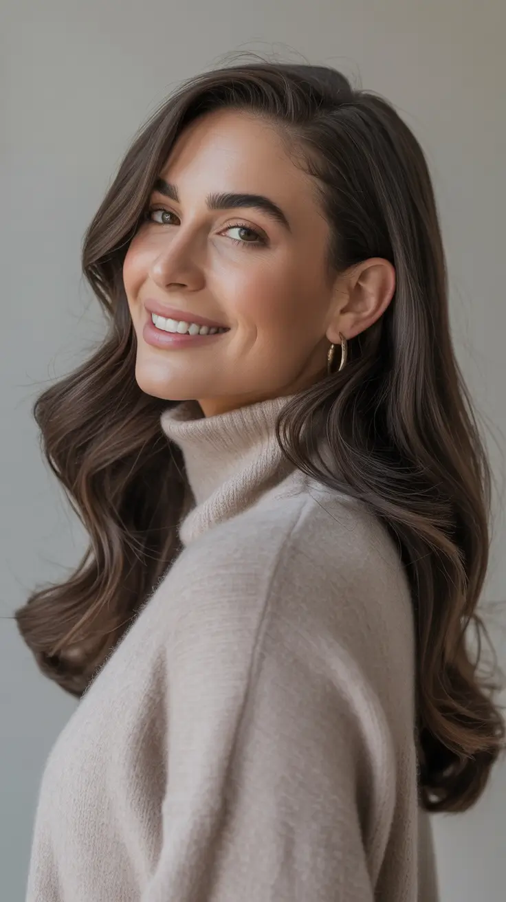Deep Winter Hair Colors Inspiration 2025-2026 - Glossy Dark Chocolate Waves - minimal effort, maximum sheen