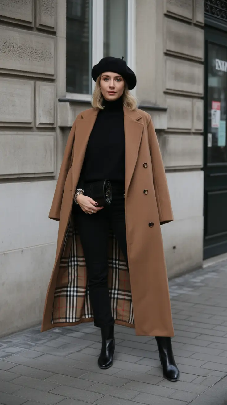 Chic Early Winter Outfits Guide 2025 - Paris-Touched Camel Coat With Beret Confidence