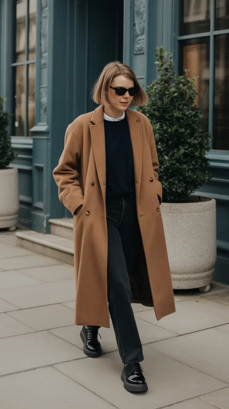 Chic Early Winter Outfits Guide 2025 - Preppy Layers With Navy Knit And Polished Derbies