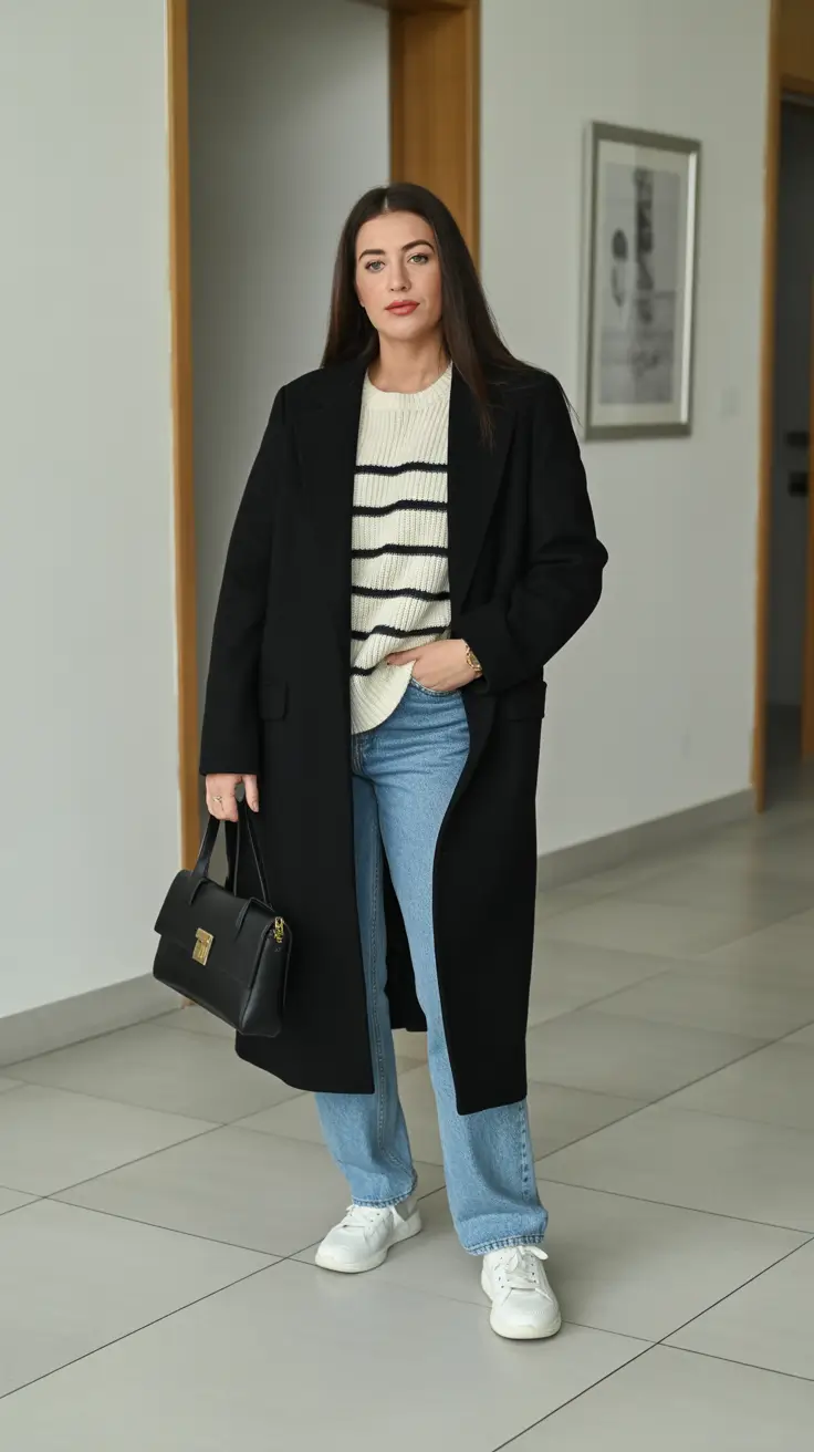 Chic Early Winter Outfits Guide 2025 - Stripes, Light Denim, and a Clean Sneaker