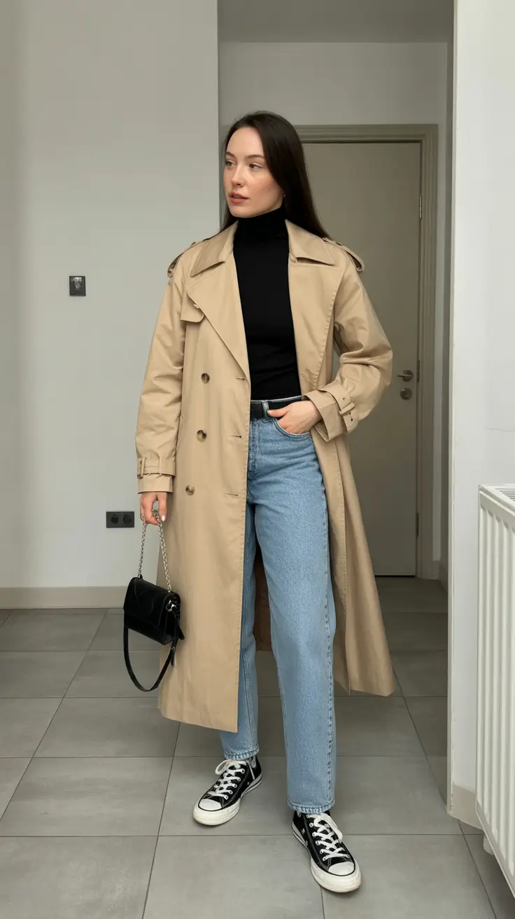 Chic Early Winter Outfits Guide 2025 - Minimal Trench and High-Neck Classic