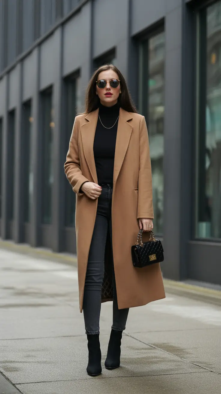 Chic Early Winter Outfits Guide 2025 - City Neutrals with Charcoal Denim and Chain Bag