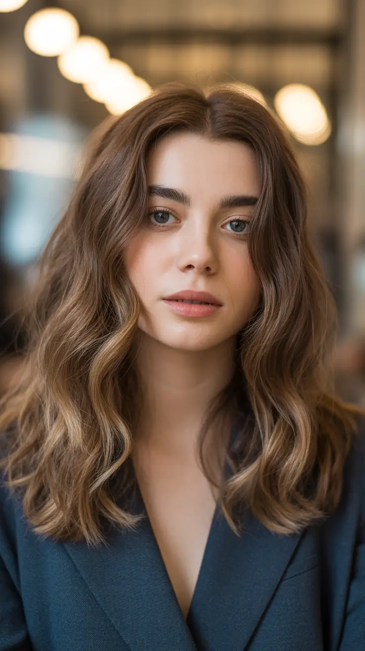 fall and winter hair colors 2025-2026 - Hazelnut Bronde Waves With Soft Face Framing