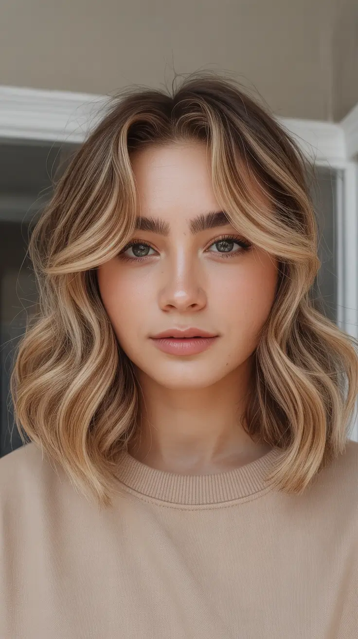fall and winter hair colors 2025-2026 - Buttercream Beige Lob With Curtain Fringe