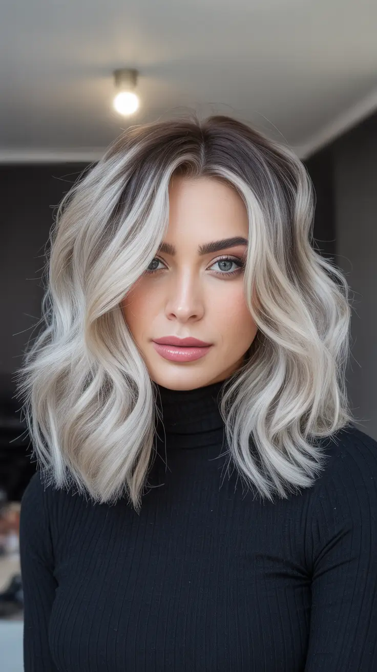 fall and winter hair colors 2025-2026 - Frosted Platinum With Shadowed Roots