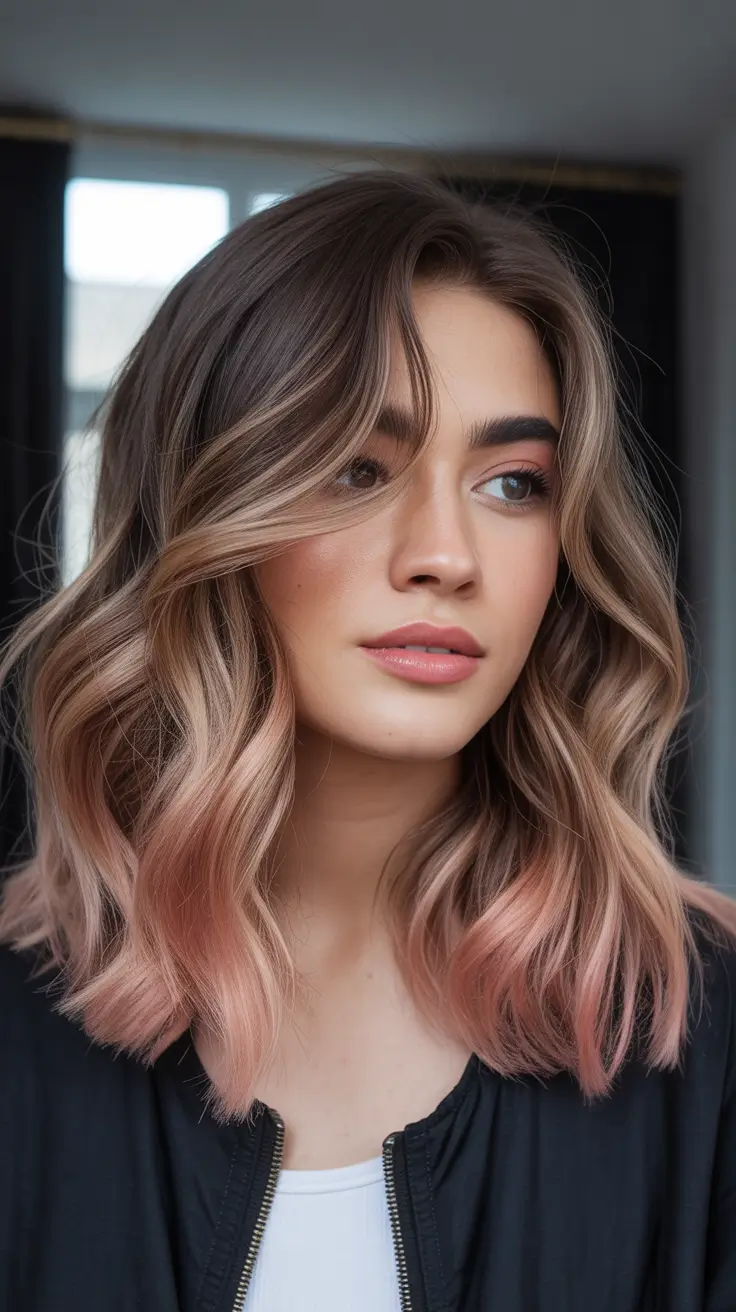 fall and winter hair colors 2025-2026 - Smoky Rose Melt On Brunette Lob