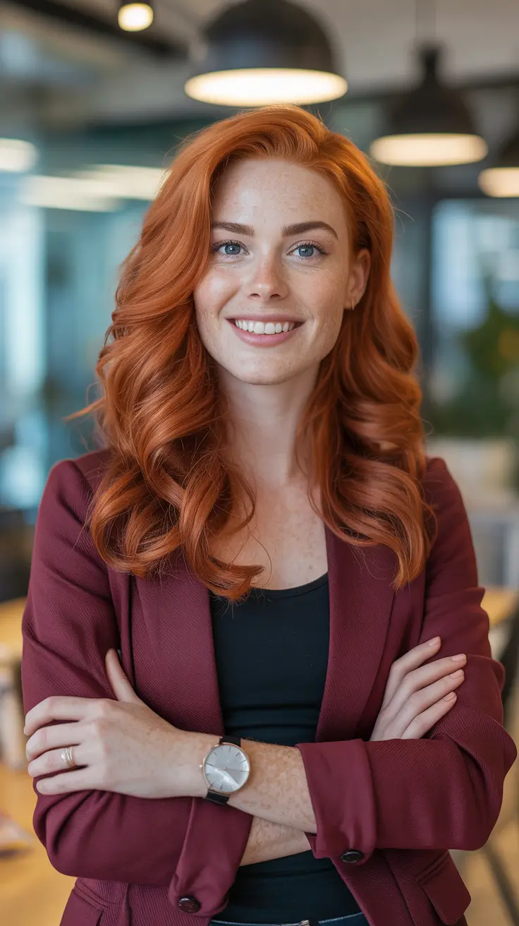 fall and winter hair colors 2025-2026 - Luminous Copper Waves For Office - To - Evening