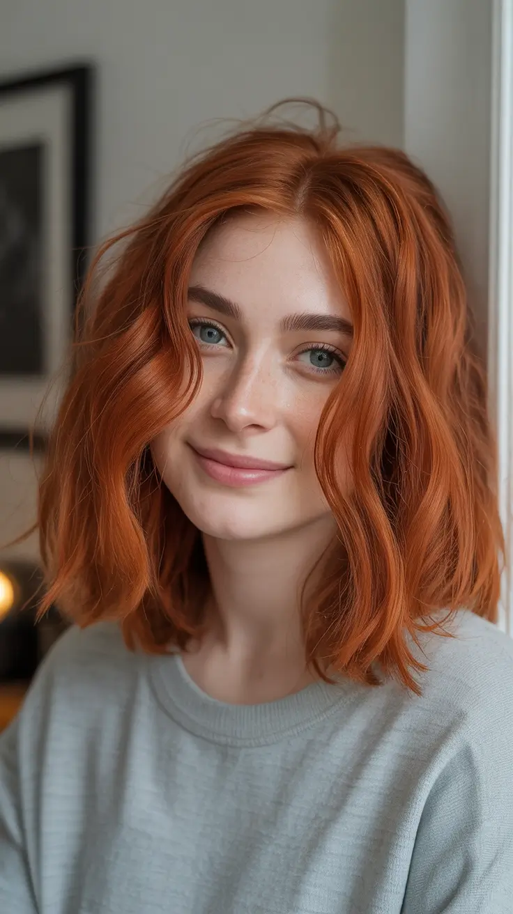 fall and winter hair colors 2025-2026 - Spiced Tangerine Bob With Loose Bends