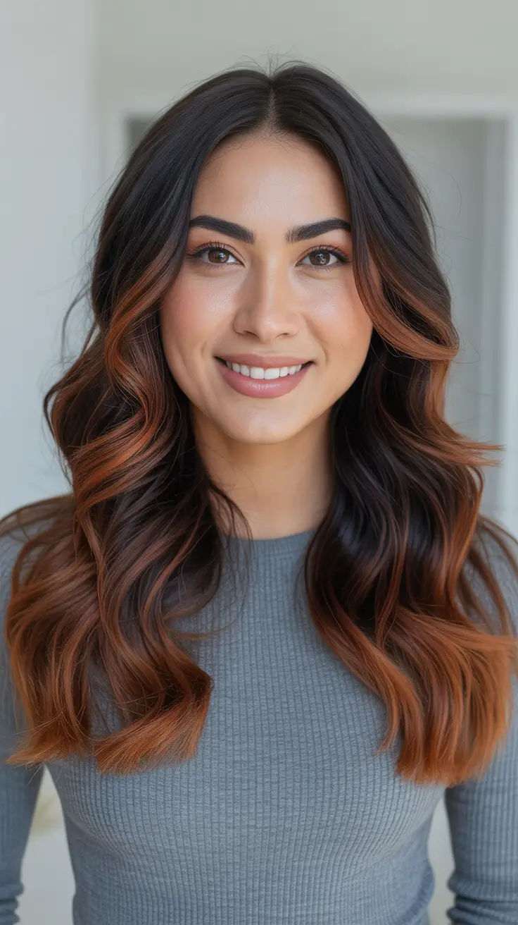 fall and winter hair colors 2025-2026 - Dark Mocha Base With Cinnamon Balayage
