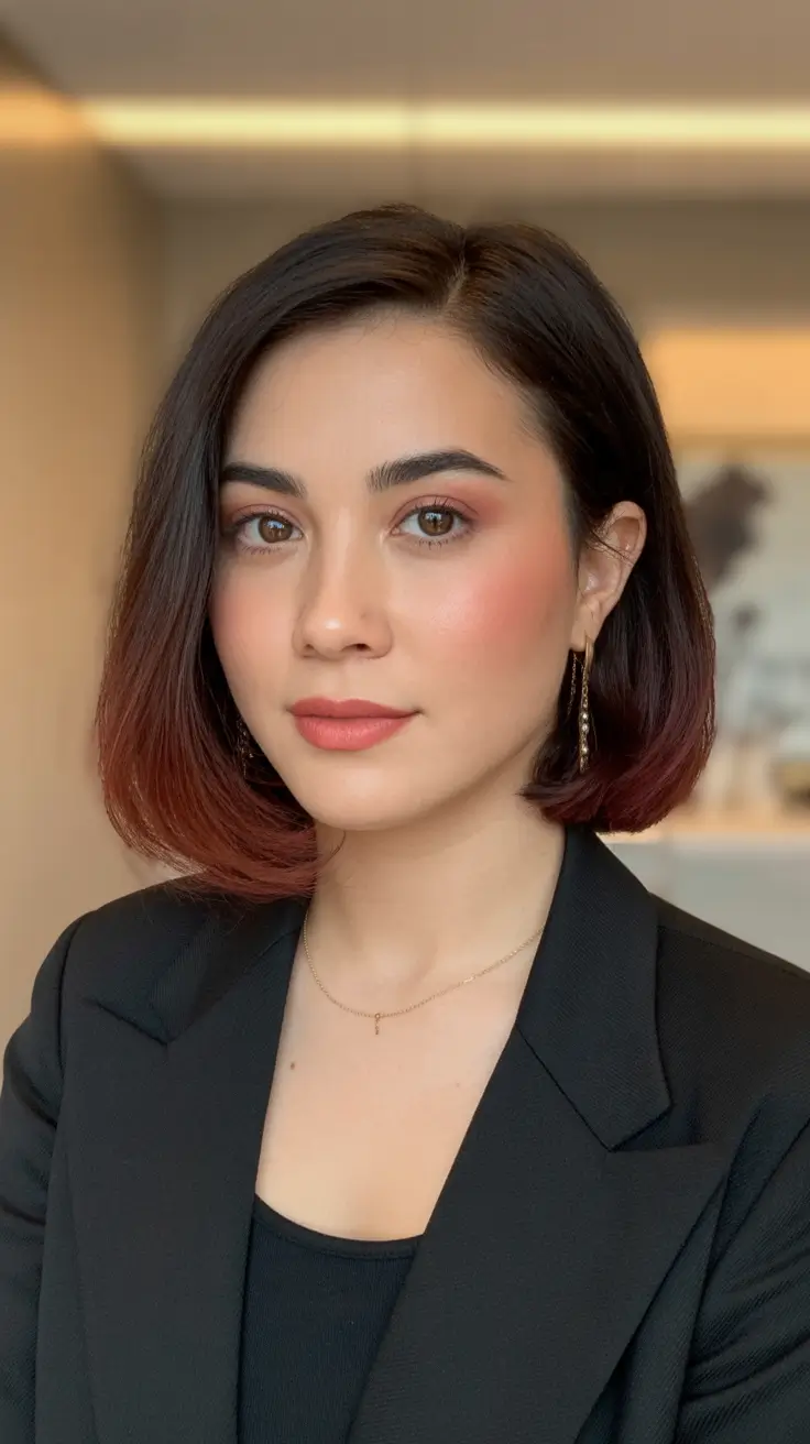 fall and winter hair colors 2025-2026 - Cinnamon-Dipped Bob With Espresso Roots