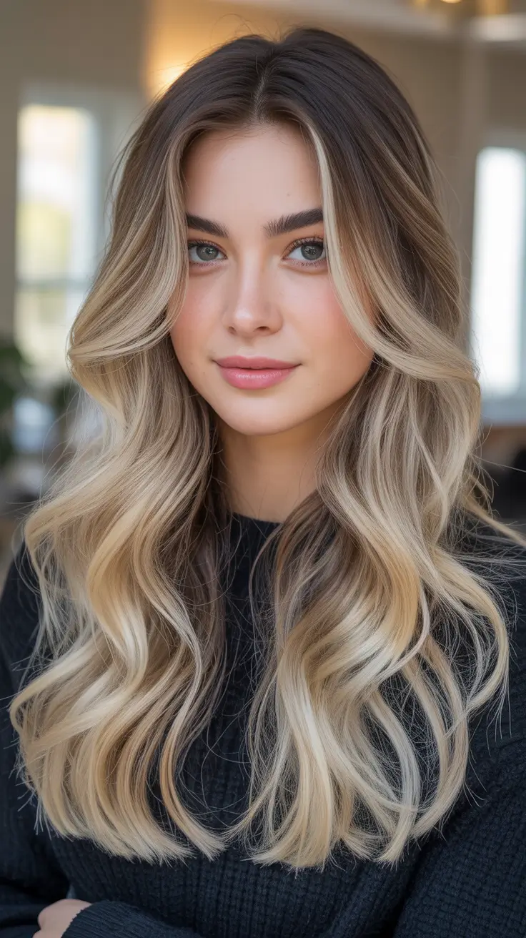 fall and winter hair colors 2025-2026 - Iced Vanilla Balayage With Lived-In Root
