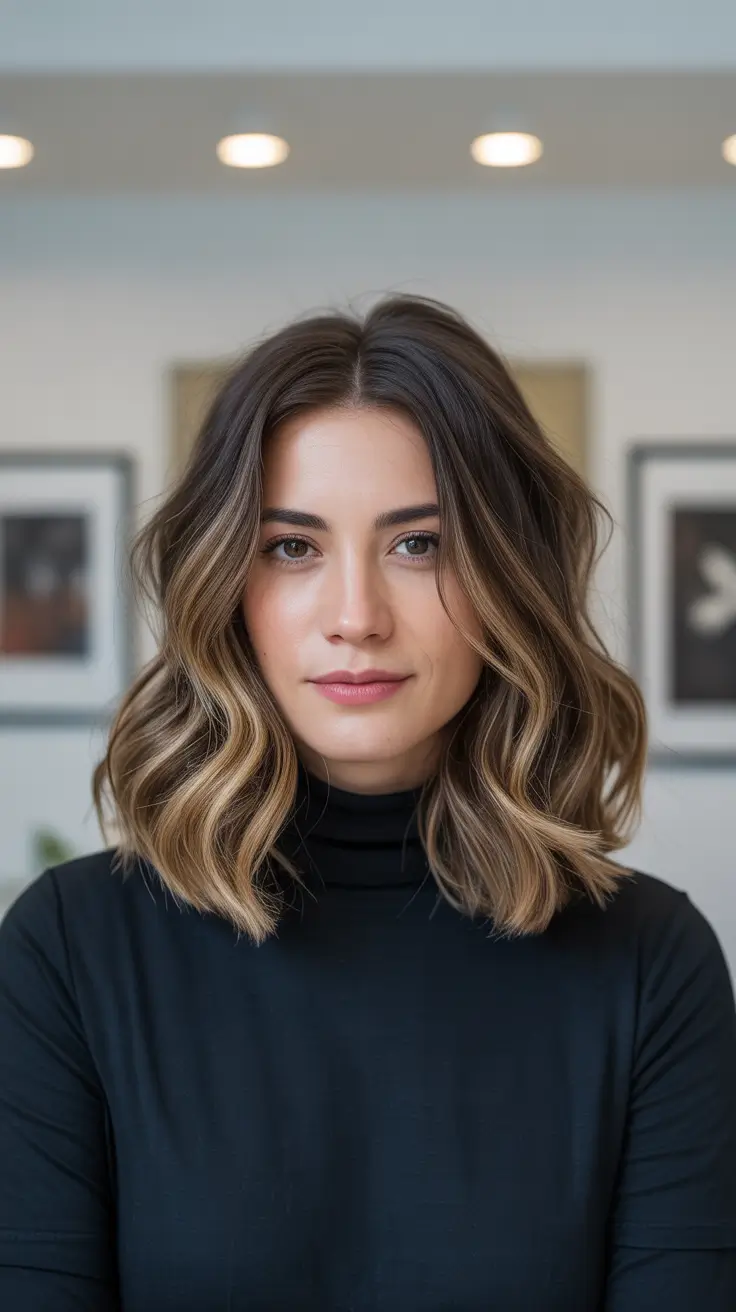 Caramel-Laced Lob for Brunettes