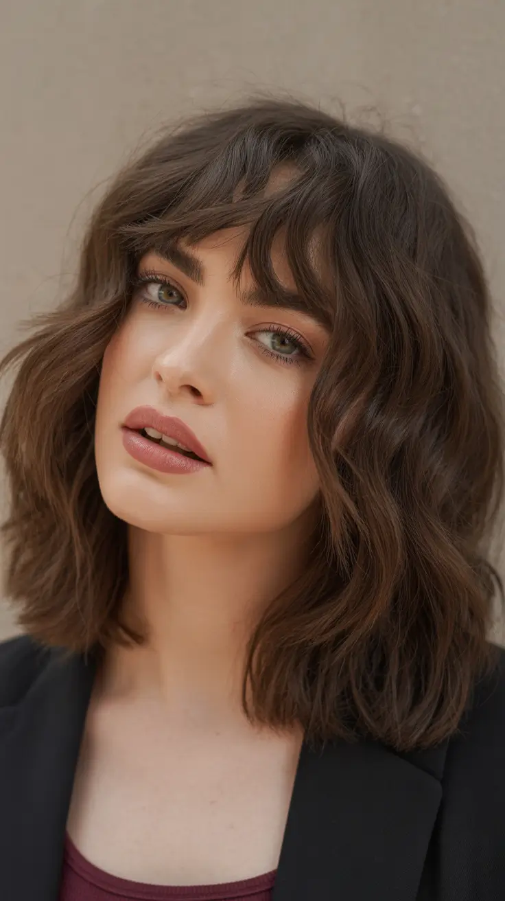 fall and winter haircuts - Wavy Lob With Soft Fringe