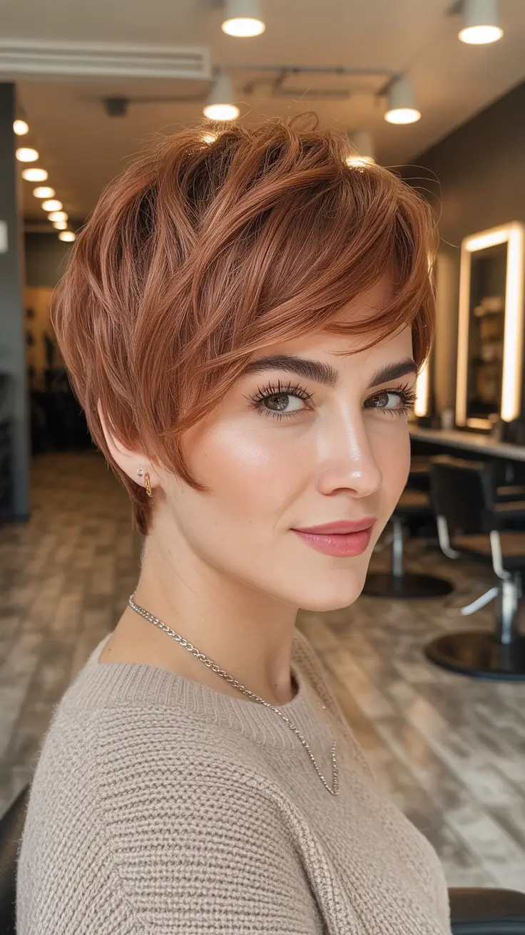 fall and winter haircuts - Copper-Satin Pixie With Tapered Nape