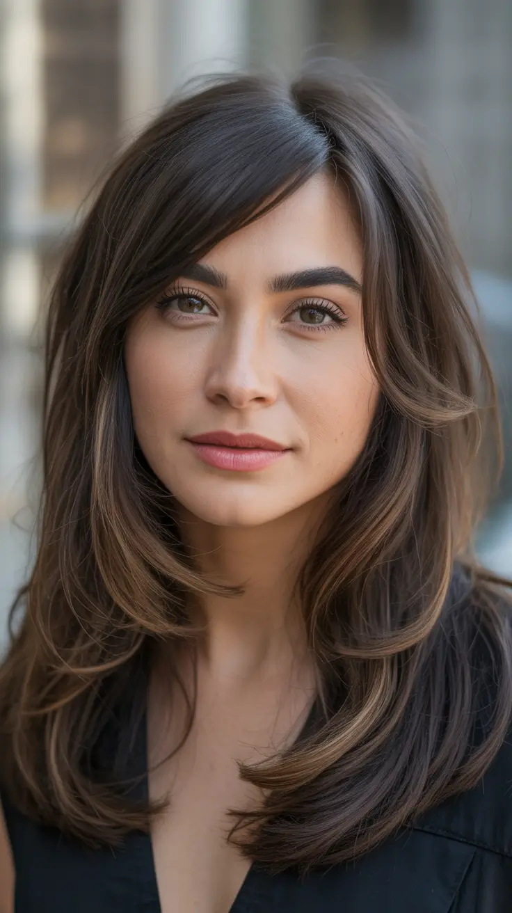fall and winter haircuts - Feathered Midi With Side Fringe