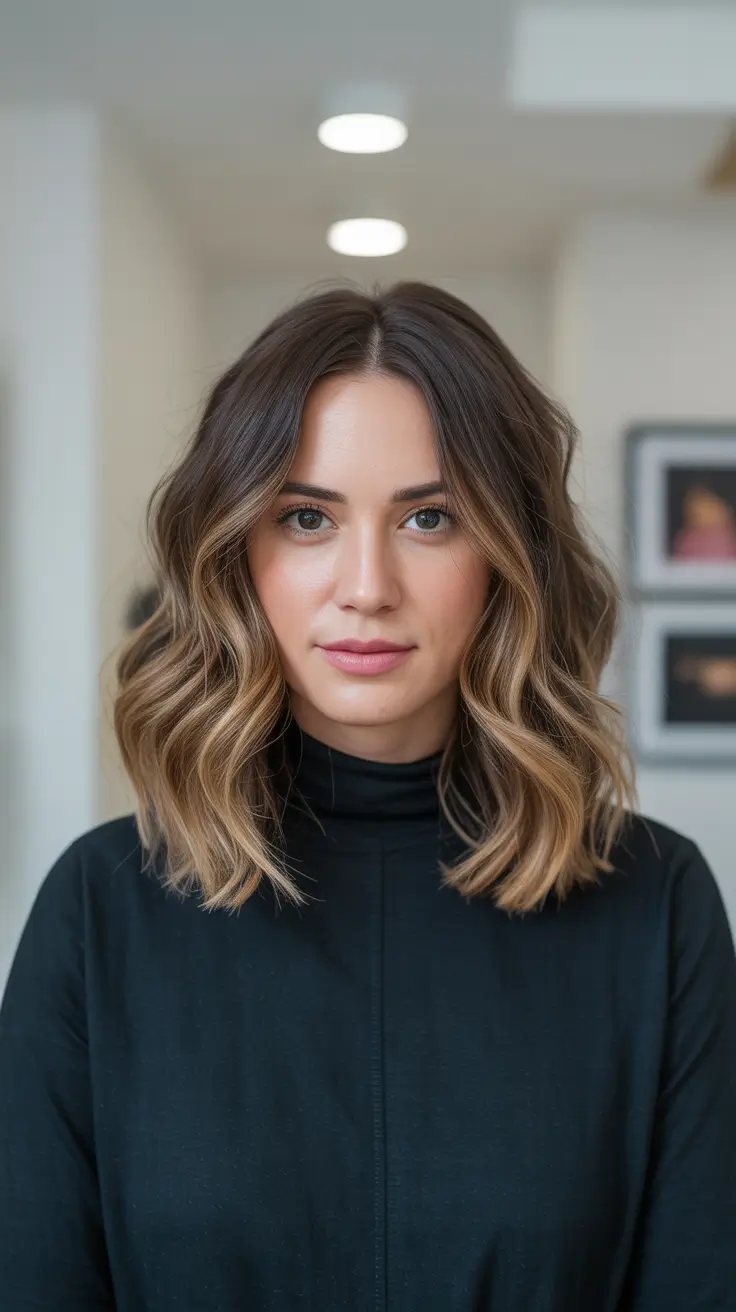 fall and winter haircuts - Caramel-Glazed Long Bob With Center Part