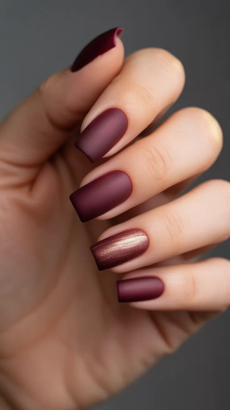 Fall Nail design for November 2025 - Satin Cabernet With Molten Accent