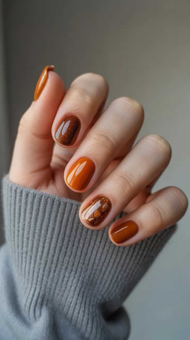 Fall Nail Design Ideas 2025 - Molten Caramel Sparkle Short