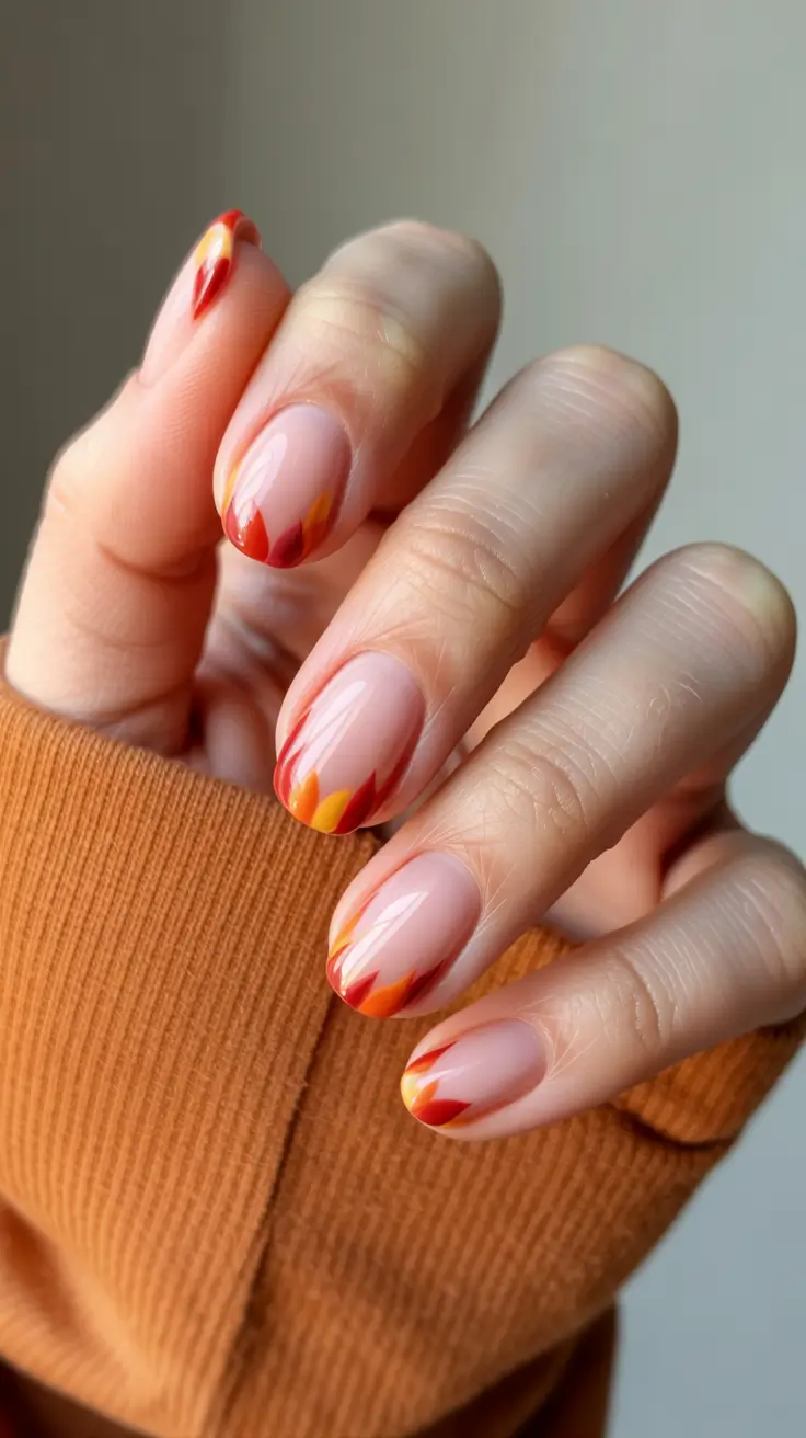 Fall Nail Design Ideas 2025 - Flame-Tip Micro French In Maple Tones