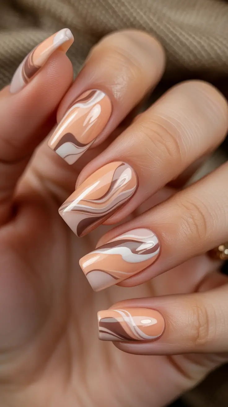 fall nail designs - Butterscotch Latte Swirls - Square Shape
