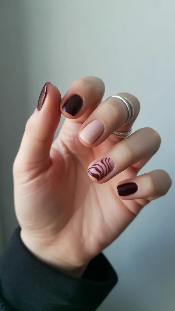 fall nail designs - Burgundy Velvet With Nude Wave
