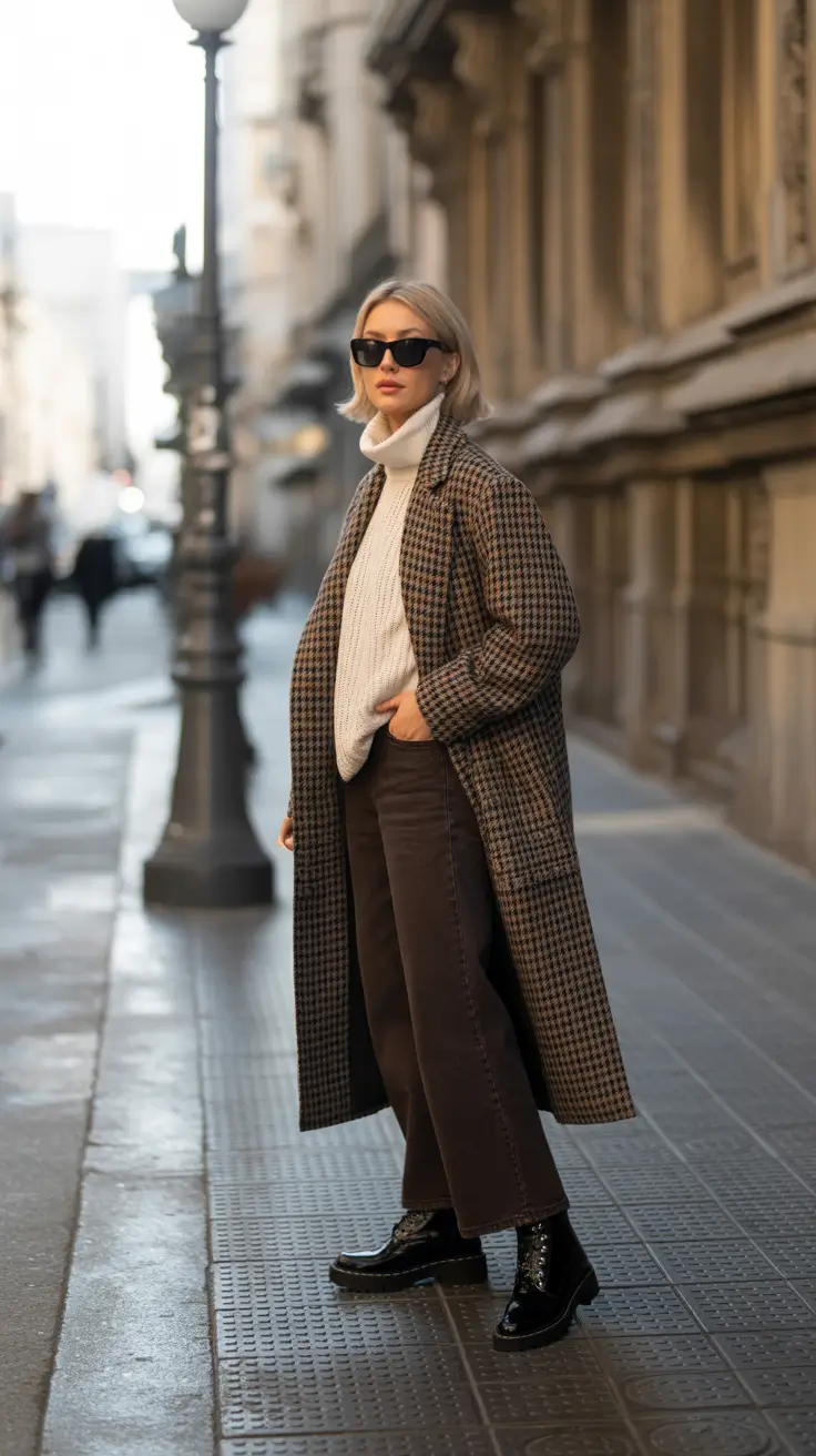 Fall outfits Ideas for November 2025 - Houndstooth and Cream Layers With Patent Boots