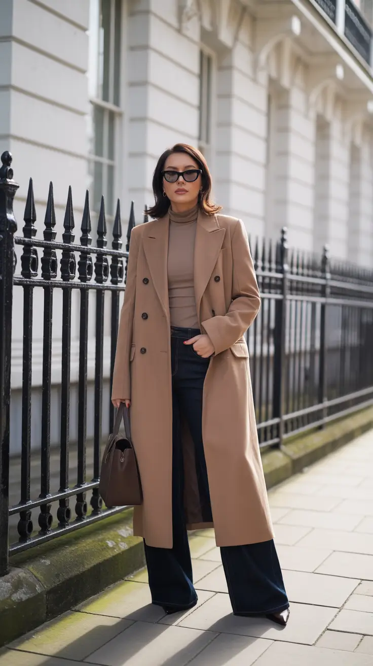 Fall outfits Ideas for November 2025 - Camel Coat And Dark Denim, The Forever Combo