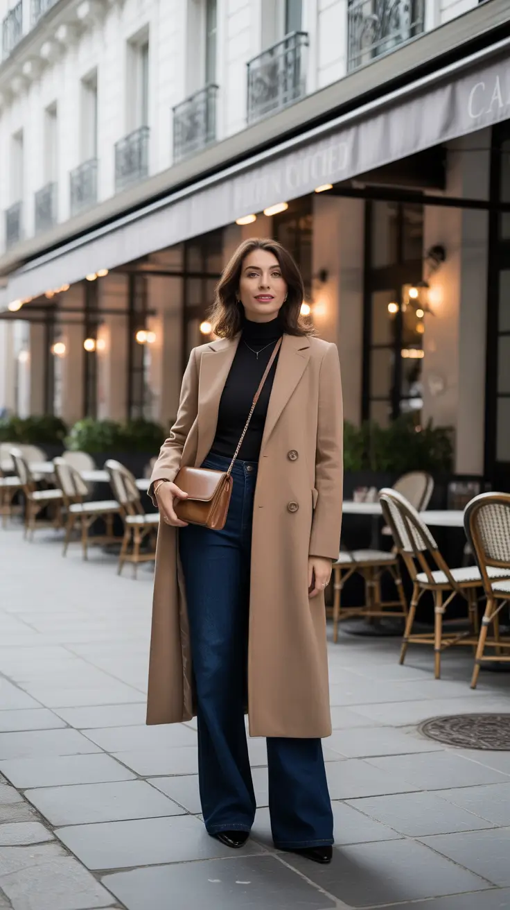 Fall outfits Ideas for November 2025 - City-Luxe Camel And Dark Denim