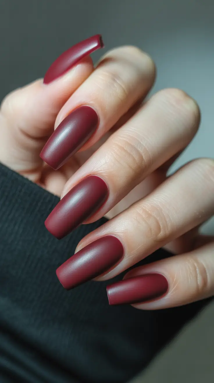 Cute Fall & Winter Nails 2025–2026 - Velvet Merlot Square