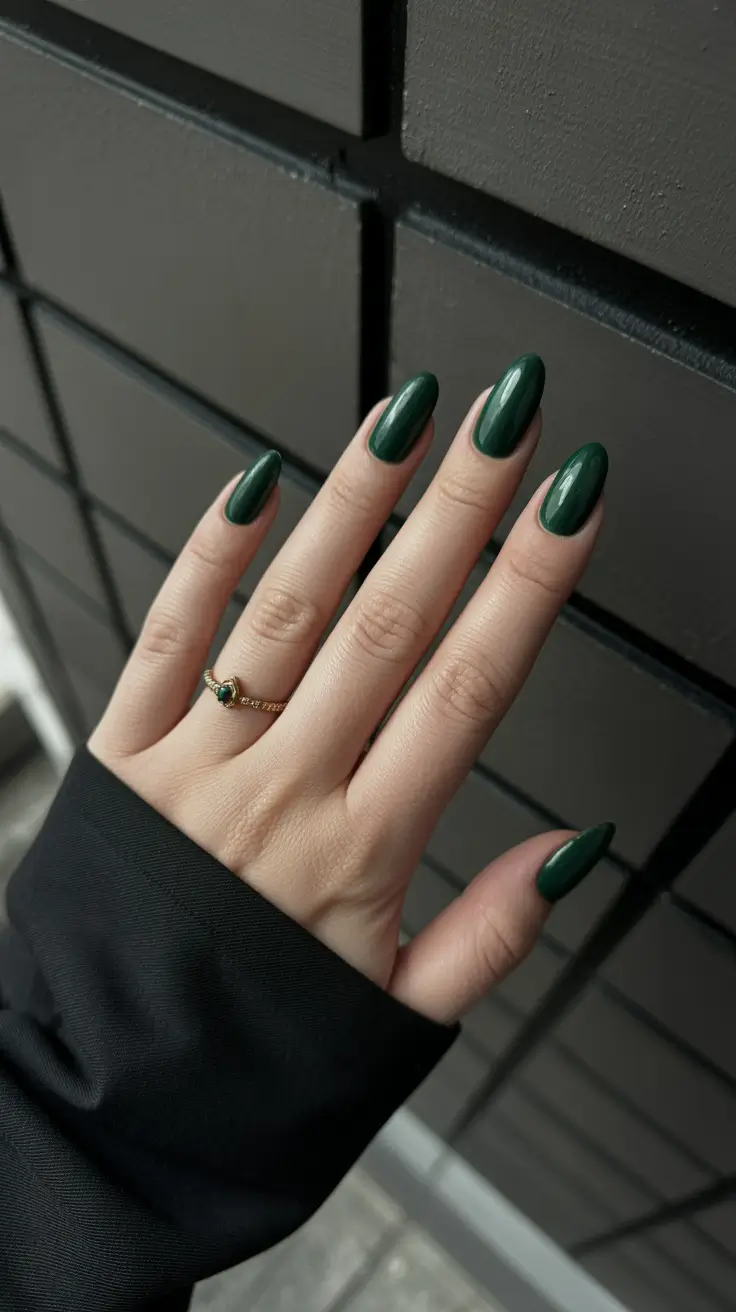 Hunter Green Gloss with almond shape nails