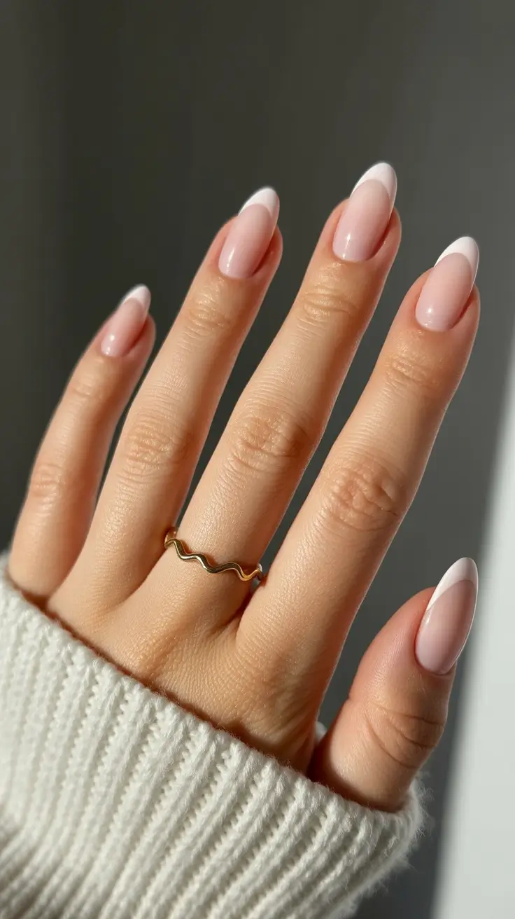 Cute Fall & Winter Nails 2025–2026 - Soft-Curtain French on Almond