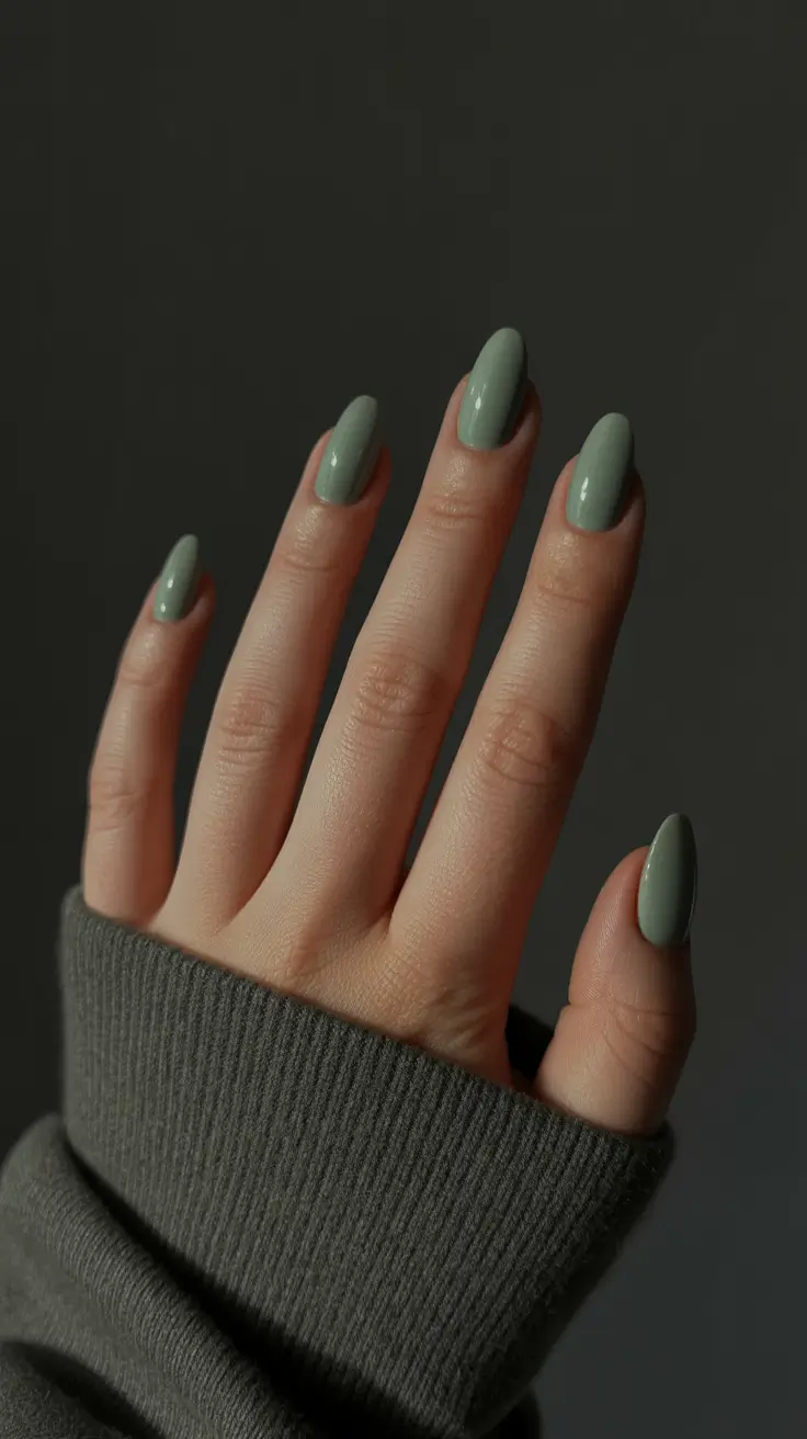 Cute Fall & Winter Nails 2025–2026 - Sage Knit Almond
