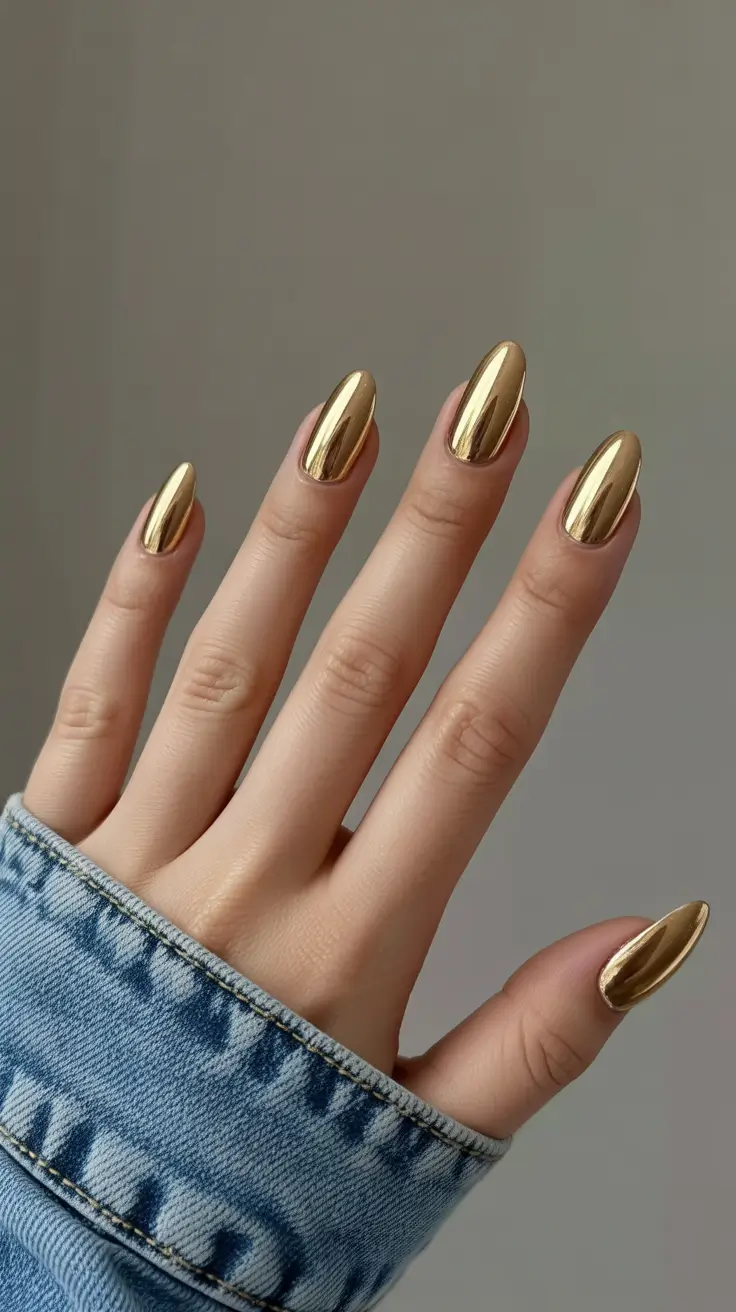 Cute Fall & Winter Nails 2025–2026 - 24K Mirror Almond
