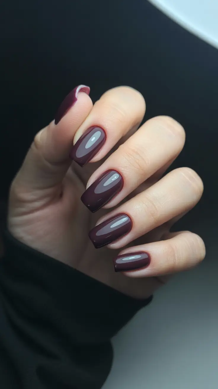 Cute Fall & Winter Nails 2025–2026 - Glossy Merlot Squares