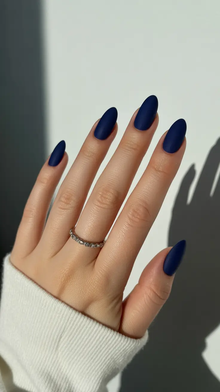 Cute Fall & Winter Nails 2025–2026 - Midnight Cashmere Matte Almond