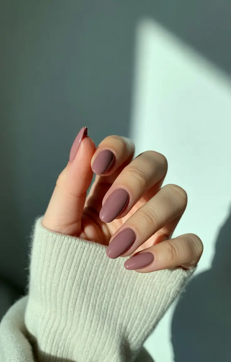Cute Fall & Winter Nails 2025–2026 - Dusty Mauve Cloud