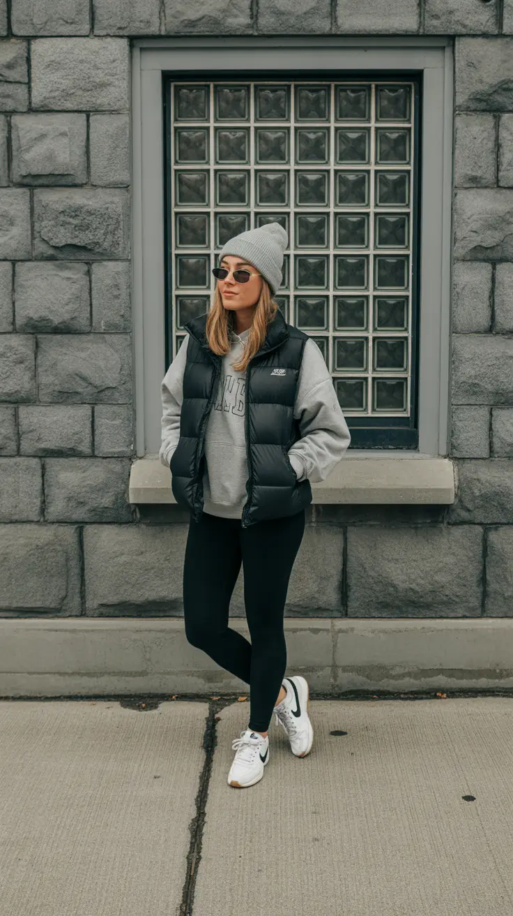Basics Fall to Winter Outfits Winter 2025 - Sporty Layers With a Streetwise Vest