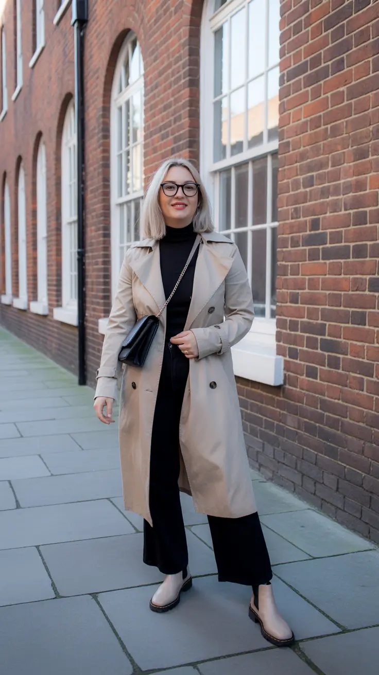 2025 Fall-Winter Fashion Cold Weather Outfits Ideas - City Trench With Black Base and Cream Chelsea