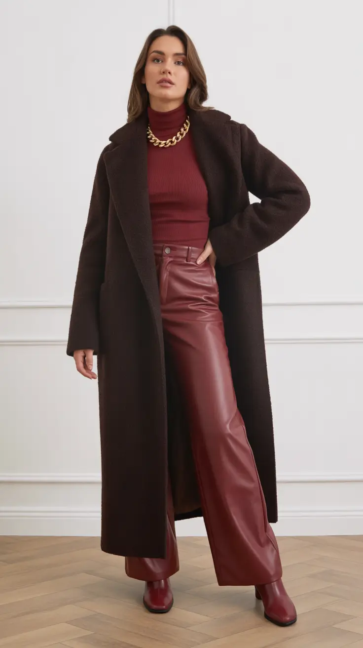 2025 Fall-Winter Fashion Cold Weather Outfits Ideas - Bordeaux Monochrome With Luxe Texture