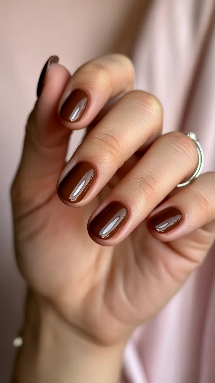 Fall & Winter Nail Colors Trends 2025–2026 - Cocoa Glaze Shorties