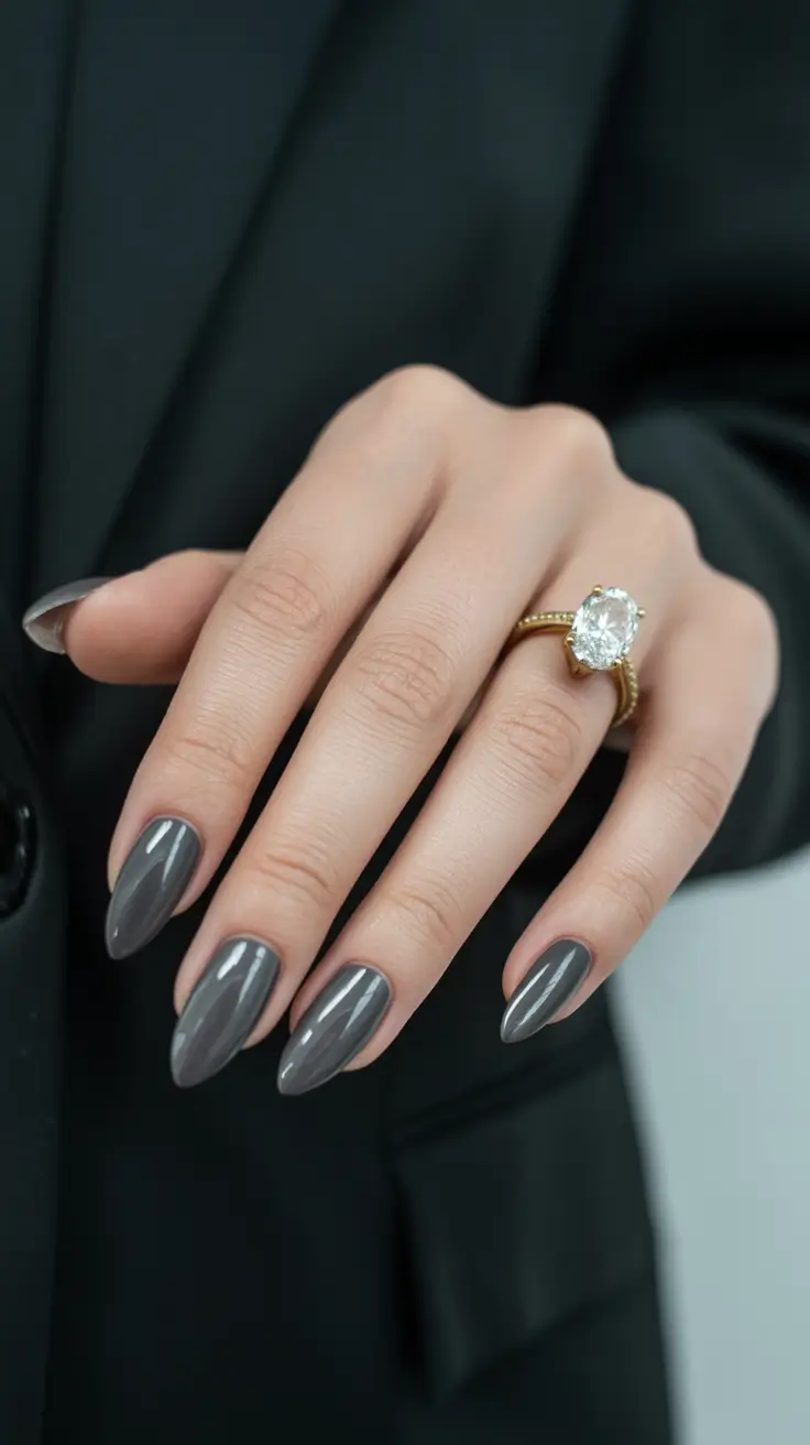 Fall & Winter Nail Colors Trends 2025–2026 - Polished Graphite Almond