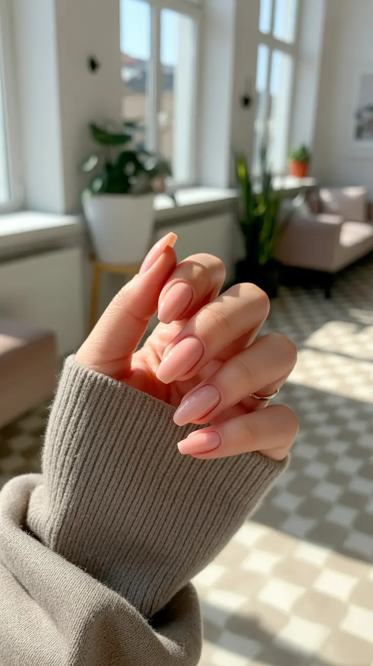 Fall & Winter Nail Colors Trends 2025–2026 - Sheer Peach Almond Glow