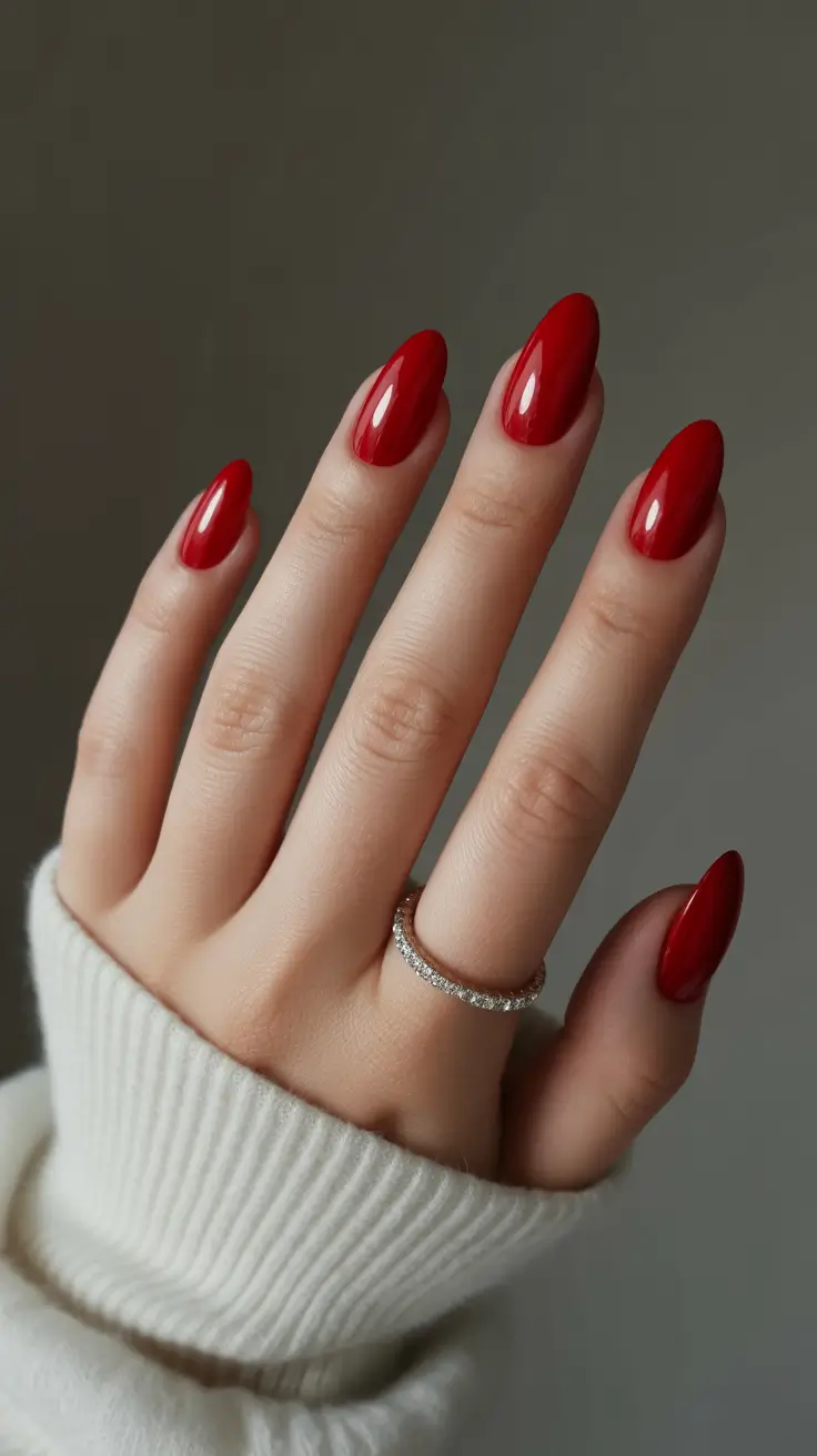 Fall & Winter Nail Colors Trends 2025-2026 - Candlelight Red Classic Almond