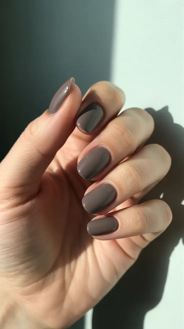 Fall & Winter Nail Colors Trends 2025-2026 - Smoky Taupe Short Round