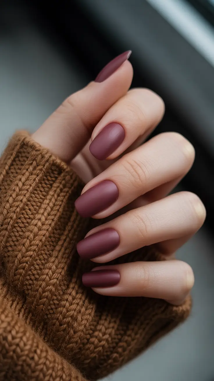 Fall & Winter Nail Colors Trends 2025–2026 - Velvet Berry Matte Almond