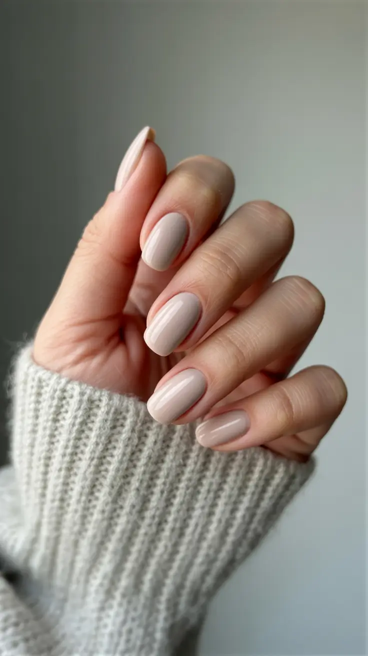 Fall & Winter Nail Colors Trends 2025-2026 - Cashmere Beige Short Oval